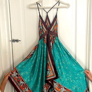 Elegant Teal and Red Women's Dress